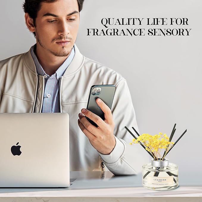 LEAMERR Reed Diffuser Sets Home Fragrance Essential Oil Diffuser Royal Rose Scent- 7 oz (210 ml) Fragrance Oil Diffuser for Bedroom Bathroom Home Décor Includes Reed Diffuser Sticks Scented Oils