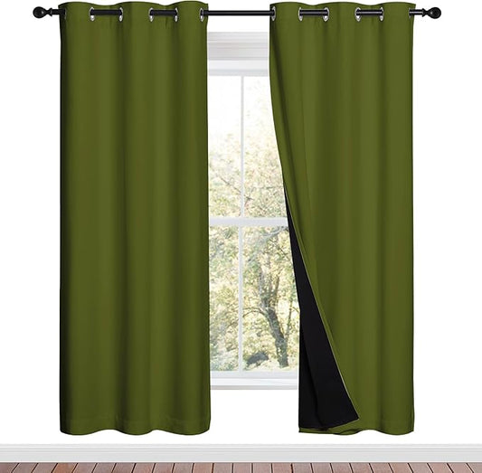 NICETOWN Olive Green Full Shade Curtain Panels, Olive Green, Pair of Thermal