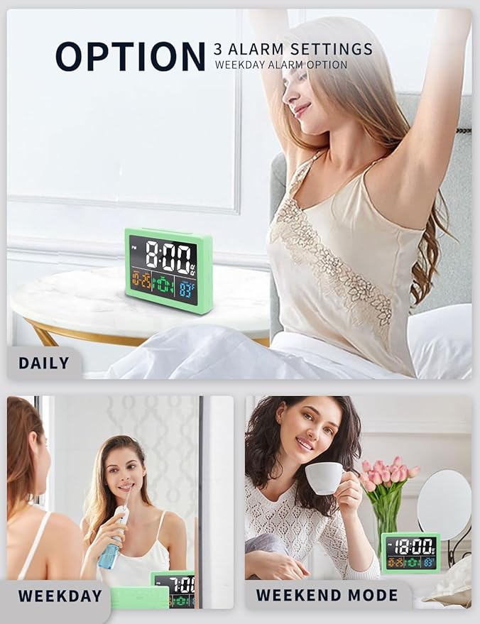 Digital Alarm Clock, with 5.5" Large LED Time Display, Adjustable Alarm Volume, 6 Level Brightness, Alarm Settings, USB Charger, Temperature Detect, Snooze, Clocks for Bedroom, Bedside, Desk, Green