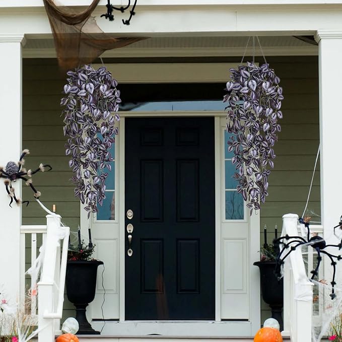BLEUM CADE Fake Hanging Plants, Faux Deep Purple Vines Hanging Plant