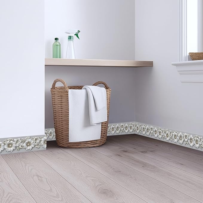 Silver Floral Wallpaper Border 196x4 Inch Peel and Stick Wall Border Metallic