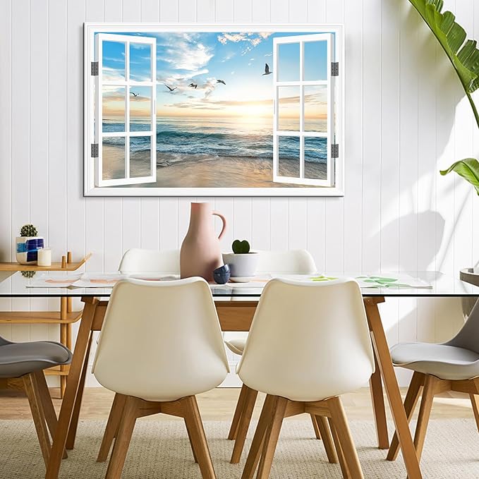 Goldfoilart Ocean Beach Sunset Window Canvas Wall Art