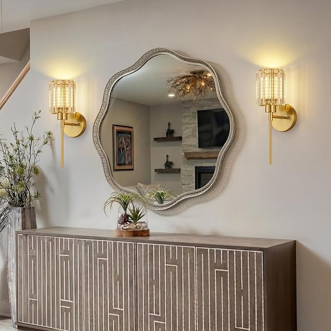 Crystal Battery Operated Wall Sconces, Brushed Gold Rechargeable Wireless Wall