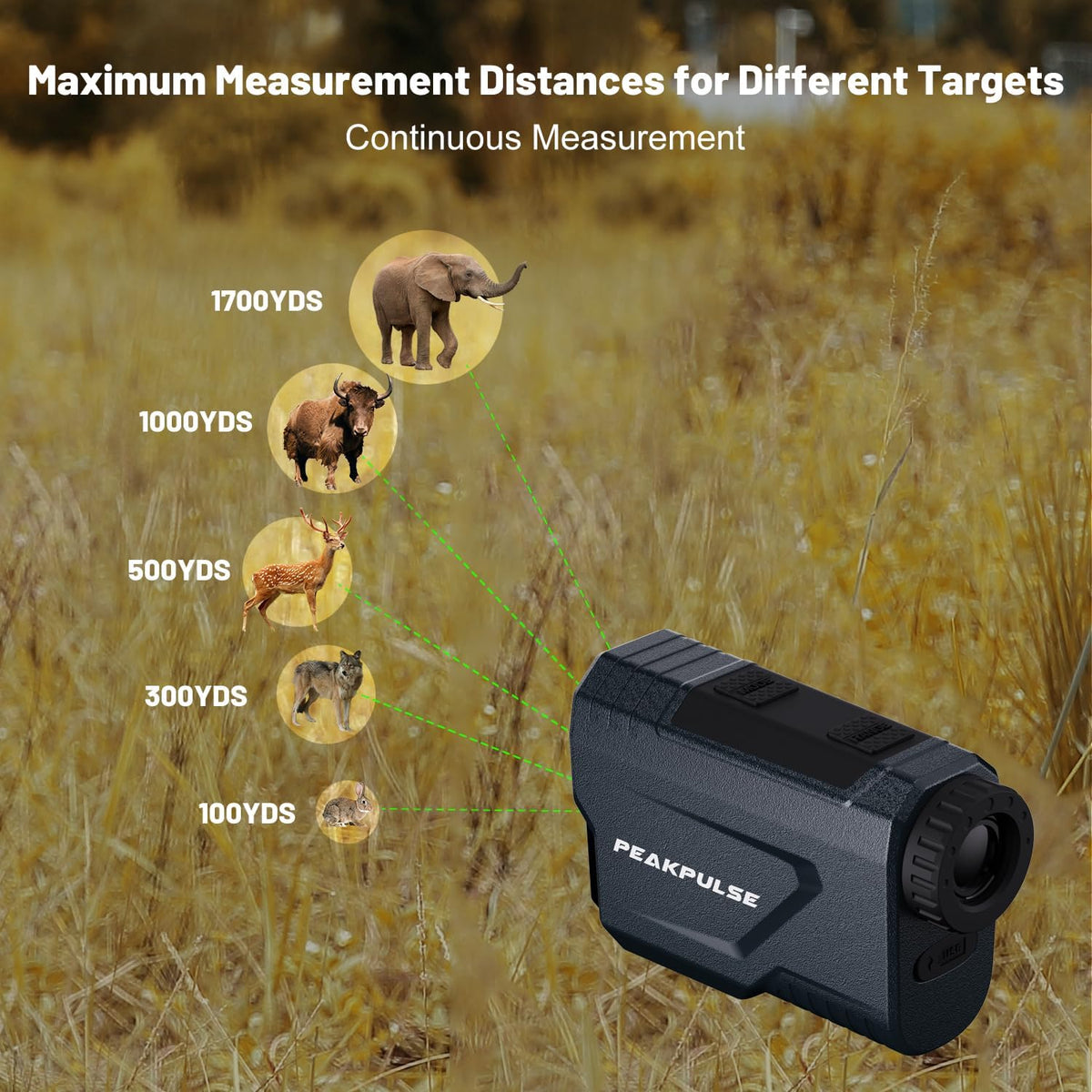 PEAKPULSE Hunting Range Finder - 1700 Yards Rangefinder with 7X Magnification & Angle Compensation