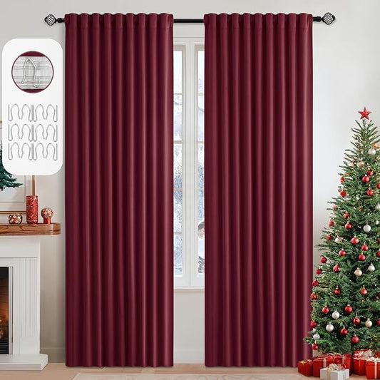 MIULEE Christmas Wine Red Back Tab Blackout Curtains 84 Inch Length 2 Panels Set