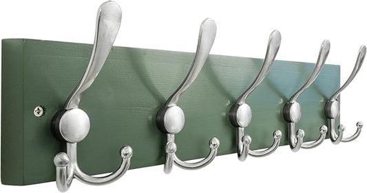 SKOLOO Creations Forest Green Solid Wood Wall Mounted Coat Rack, 5 Hooks