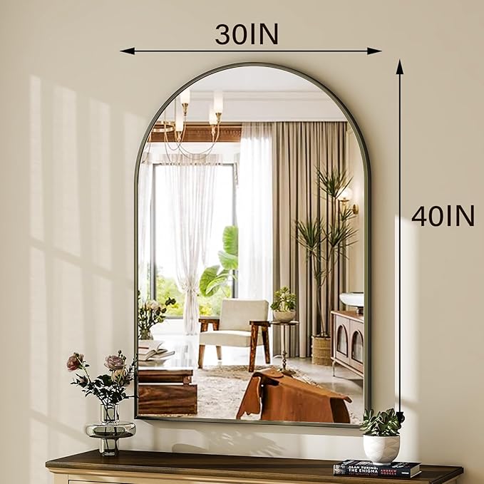 HARRITPURE Arched Wall Mirror – 30"x40" Arch Bathroom Mirror Metal Frame Vanity