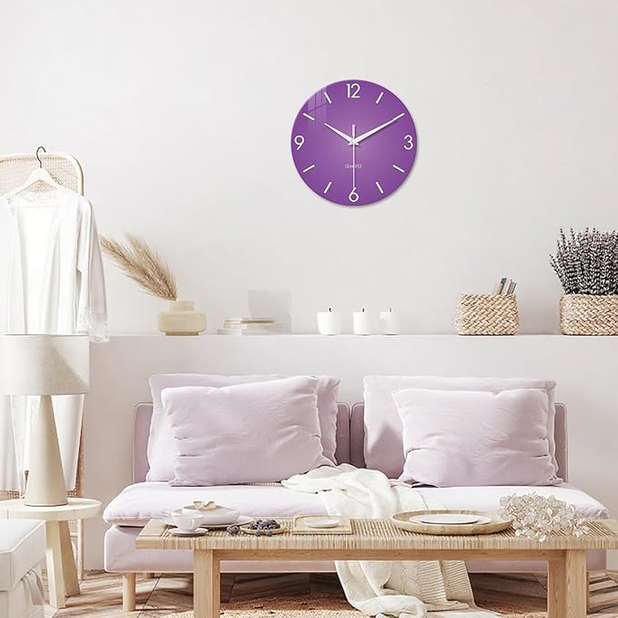 XFM Purple Wall Clock for Girls Bedroom Analog Simple Wall Clocks Battery