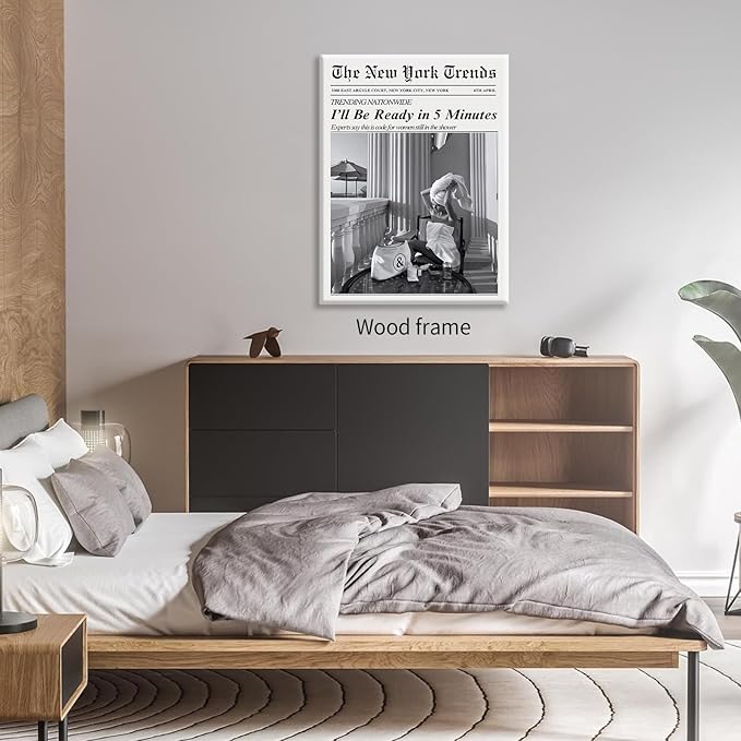 Vintage Newspaper Framed Wall Art Trendy Black and White Aesthetic Posters