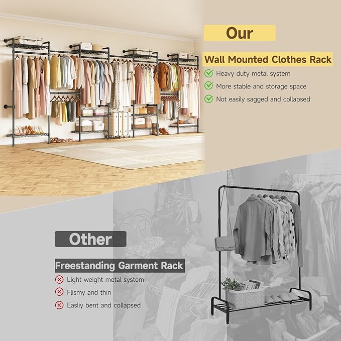 ONBRILL L7 Wall Mounted Industrial Pipe Clothing Rack – Heavy Duty Modular