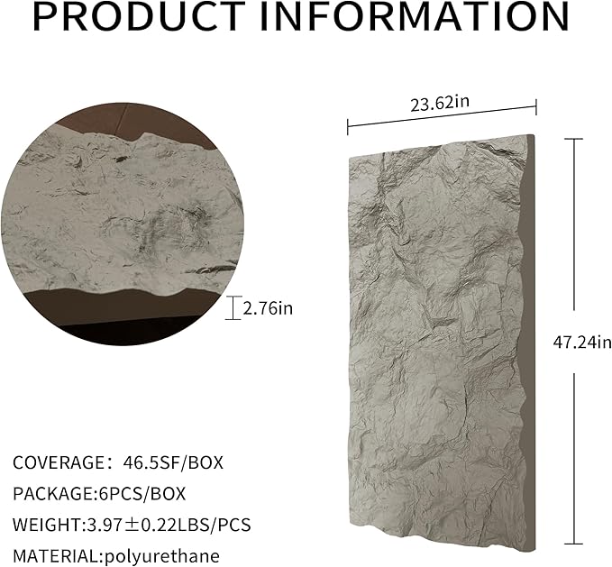 3D Faux Stone Wall Panels, Lightweight & Waterproof Accent Marble Rock Skin