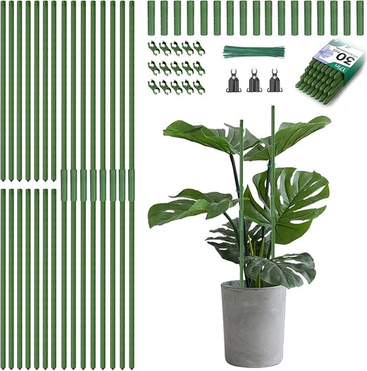 Breeze Touch Garden Trellis for Climbing Plants Outdoor, 30 Pack 17" Tomato Stakes Set with Clips & Connectors,Garden Plant Stakes, Tomato Frame, Cucumber Trellis for Raised Bed & Potted Plants