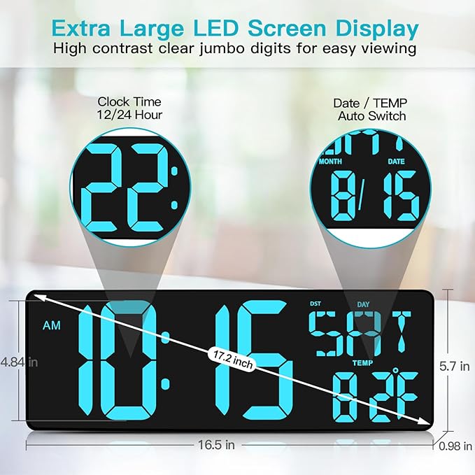 XREXS Large Digital Wall Clock