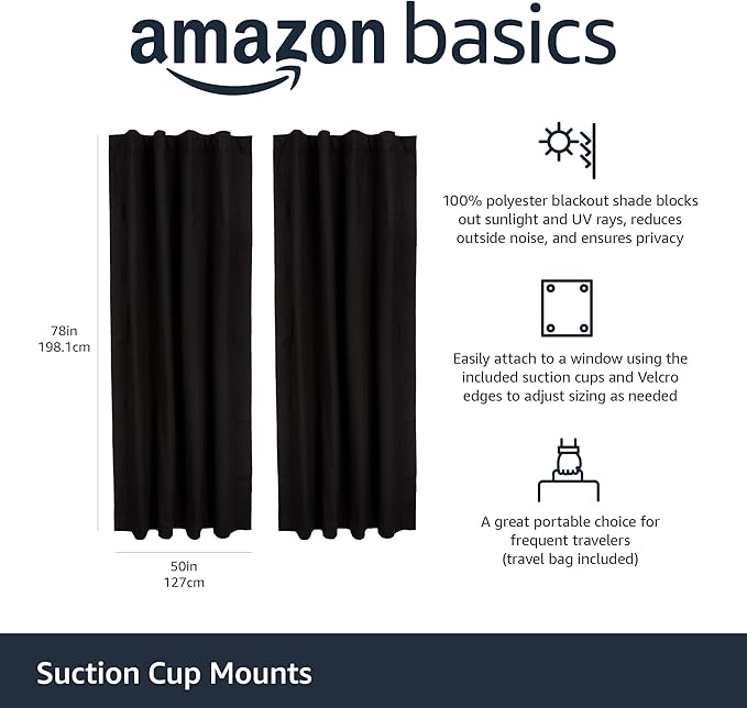 Amazon Basics Portable Energy Saving Noise Reducing Blackout Curtain Shade
