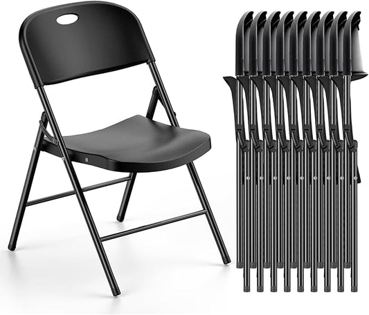 Nazhura 350 Weight Limit Heavy Duty Plastic Folding Chair with Reinfoced Steel Frame for Indoor and Outdoor, Wedding, Party, Restaurant, Meeting Room, Patio and Garden (10, Black)