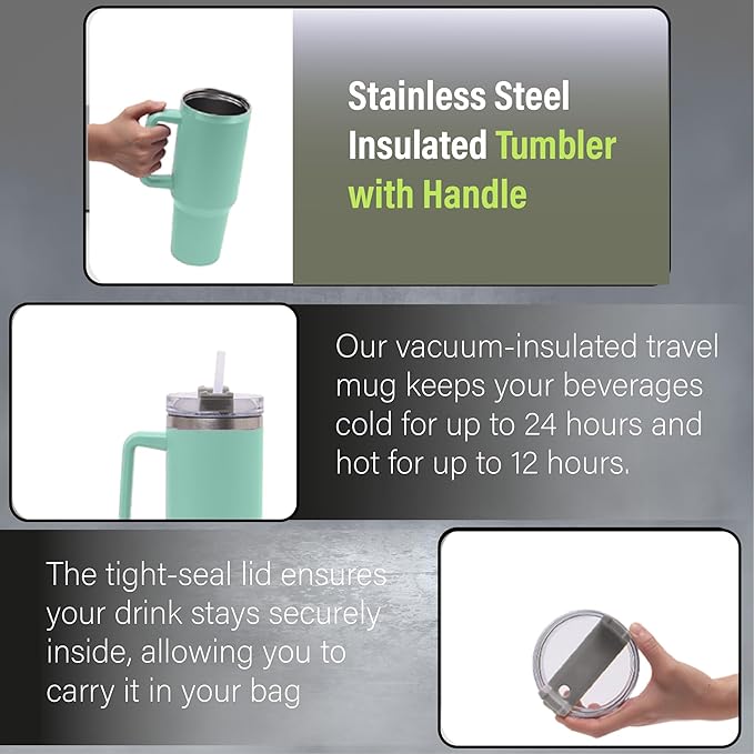 H&F Clicks Insulated Tumbler, Stainless Steel Tumbler with Leakproof Lid for Water, Coffee or Iced Tea. Cup Holder Compatible for Travel, BPA-Free Water Bottle, Vacuum Insulated Tumbler.