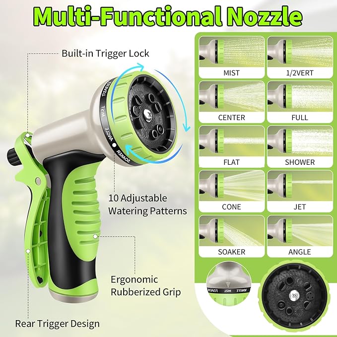 GOXAWEE Garden Hose 75FT, Stainless Steel Heavy Duty Water Hose With 10 Function Nozzle, No-Kink, Tough & Flexible, Sturdy and Lightweight, Rust Proof for Yard, Outdoor, RV