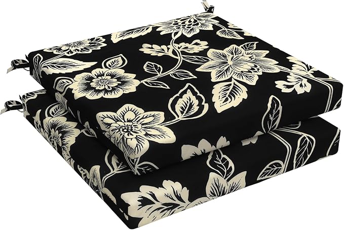 LVTXIII Outdoor Chair Cushions, Fade-Resistant Patio Furniture Cushions Outdoor Chair Pads with Ties for Dining Chairs and Garden Furniture Use, 19"x19"x2" 2 Pack, Elegant Vines Black
