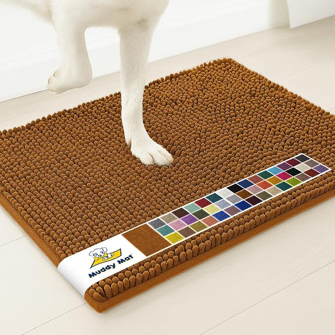 Muddy MatÂ® | Super Water Absorbent Door Mat Indoor, Microfiber Quick Dry Chenille Entryway Rug, Slip Resistant Front Door Mat, Indoor Mats for Entryway, Machine Washable Pet Rug, Amber 24" x 96"