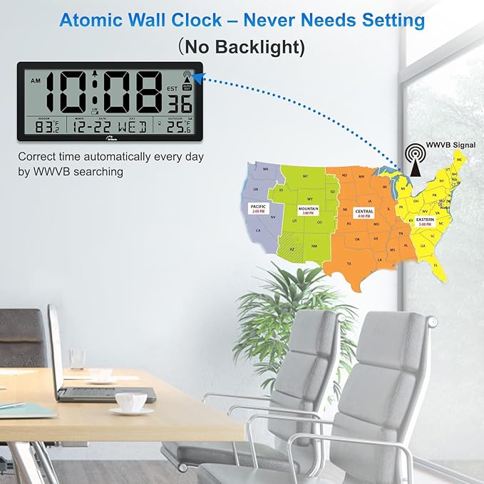 WallarGe Atomic Clock with Indoor Outdoor Temperature