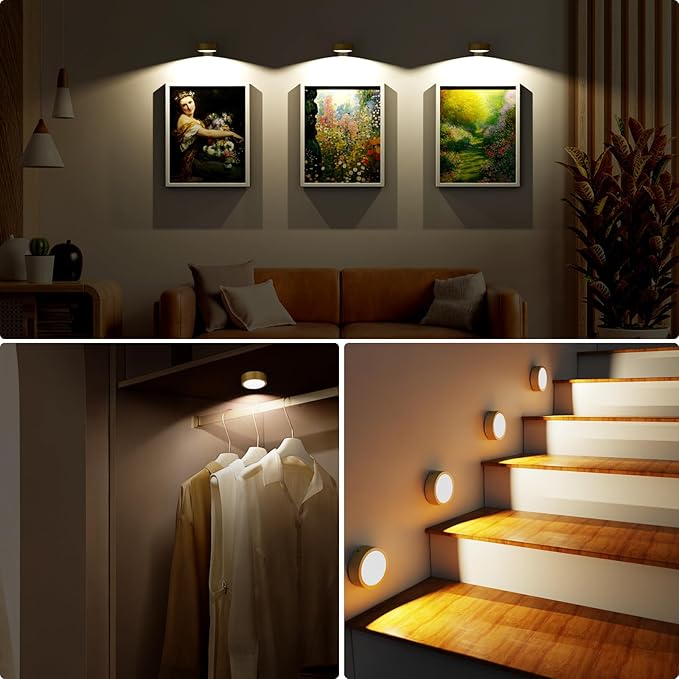 3 Pack Picture Lights for Wall, Rechargeable Battery Operated wall lights