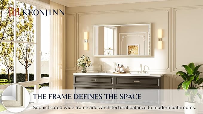 Keonjinn 55" x 30" Brushed Nickel Bathroom Mirrors