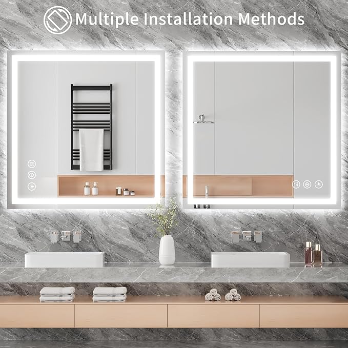 Koonmi 36"x36" LED Mirror for Bathroom, 90CRI Anti-Fog Vanity Mirror
