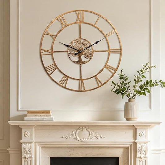 48 Inch Large Wall Clock for Living Room – Bronze Metal Clock
