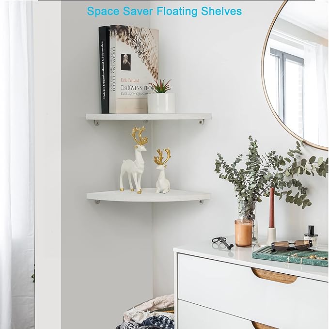 JORIKCHUO 12 inch Corner Wall Shelf Set of 2, Solid Wood Corner Floating Shelves