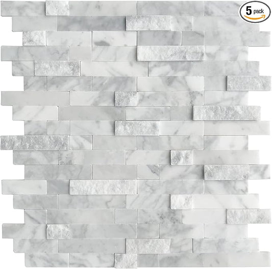 SUNWINGS 5-Sheet Peel and Stick Mosaic Natural 3D Stone Self Adhesive Marble
