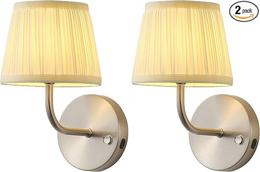 PUSU LED Cordless Nickel H9.6 inch Small Wall Sconces Set of 2, Rechargeable