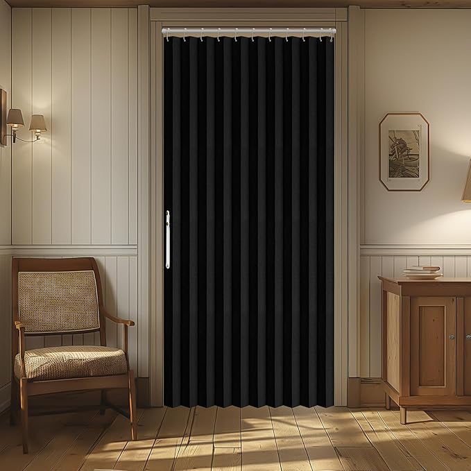 AJAZZ 100% Blackout Accordion Doors Interior Magnetic Door Curtain Folding