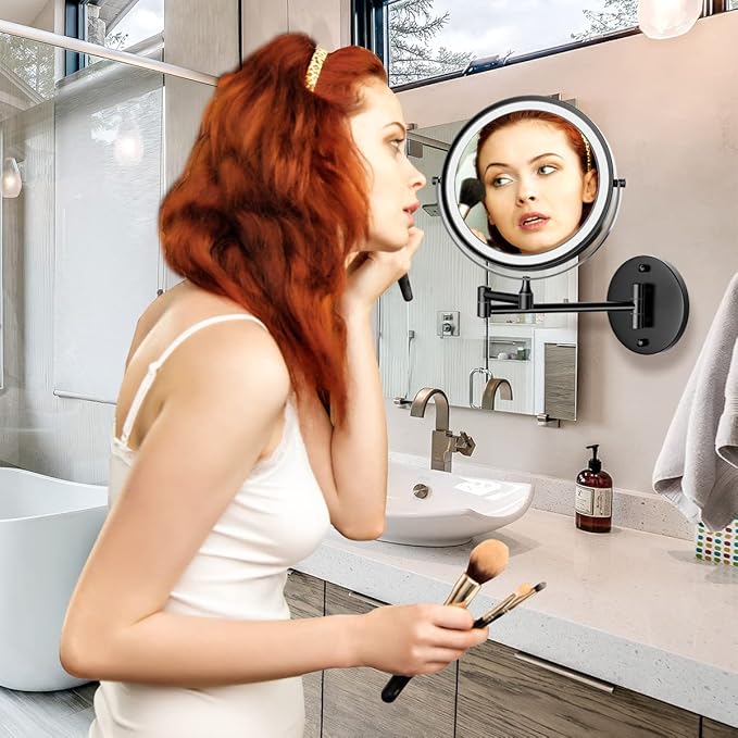 Rocollos Rechargeable Wall Mounted Lighted Makeup Mirror, 8 Inch Double-Sided