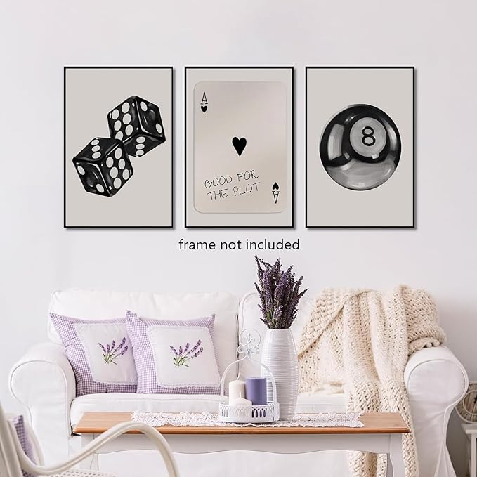 BOKPEN 3Pcs Black and White Poker Dice Wall Art Funky Retro Y2K Trendy Preppy