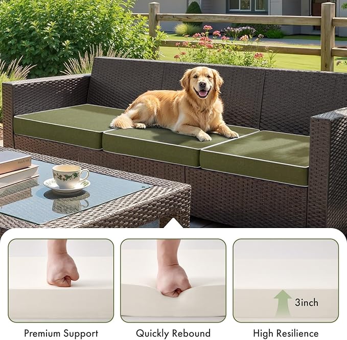 MIULEE Green Outdoor Chair Cushions Set of 2, 18.5x16x3 Inch Waterproof Patio Seat Cushions for Outdoor Furniture Couch Sofa, 3 Year Color Fastness High Density Foam with Adjustable Ties