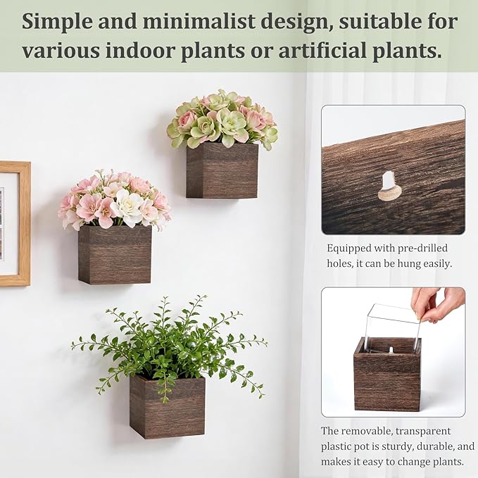 Dahey Small 4 Inch Wood Wall Hanging Planter Boxes