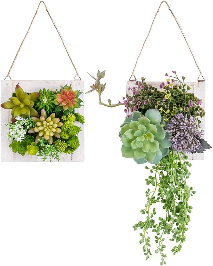 Hanging Wall Artificial Plants for Home Decor Indoor Faux Succulents in Wooden