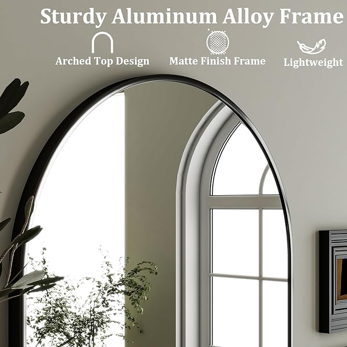HARRITPURE Arched Wall Mirror – 26"x38" Arch Bathroom Mirror Metal Frame Vanity
