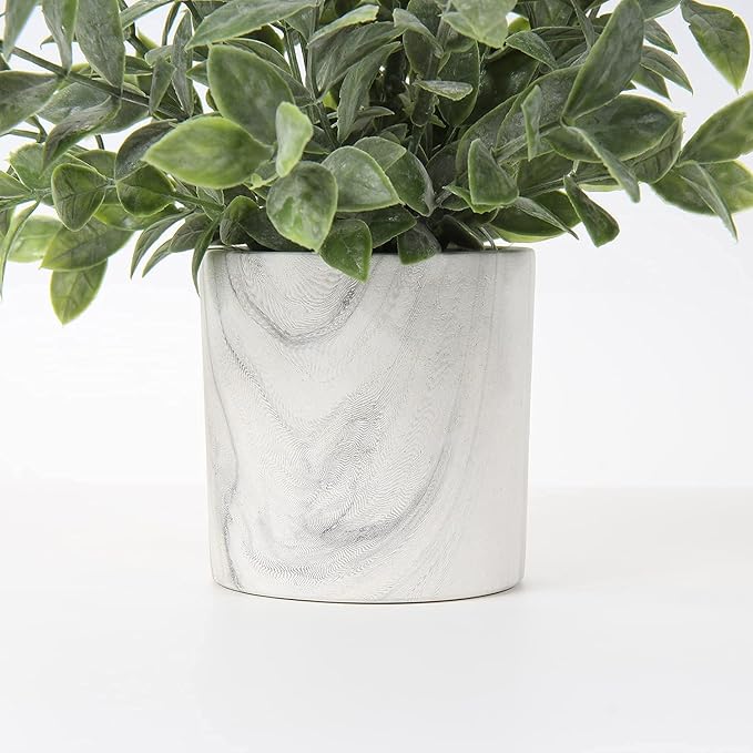 Hollyone Mini Artificial Potted Plants Fake Plants in Marble Pots, 1Pcs Plastic Eucalyptus Greenery Faux Plants for Home Office Desk Room Centerpiece Shelf Décor
