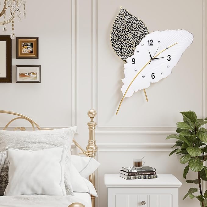 18x27 inch Large Modern Feather Leaf Shape Wall Clock