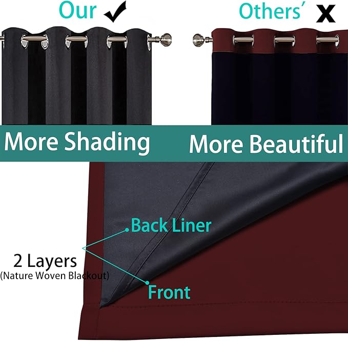 Yakamok 100% Blackout Lined Panels, Thermal Insulated Blackout Curtains