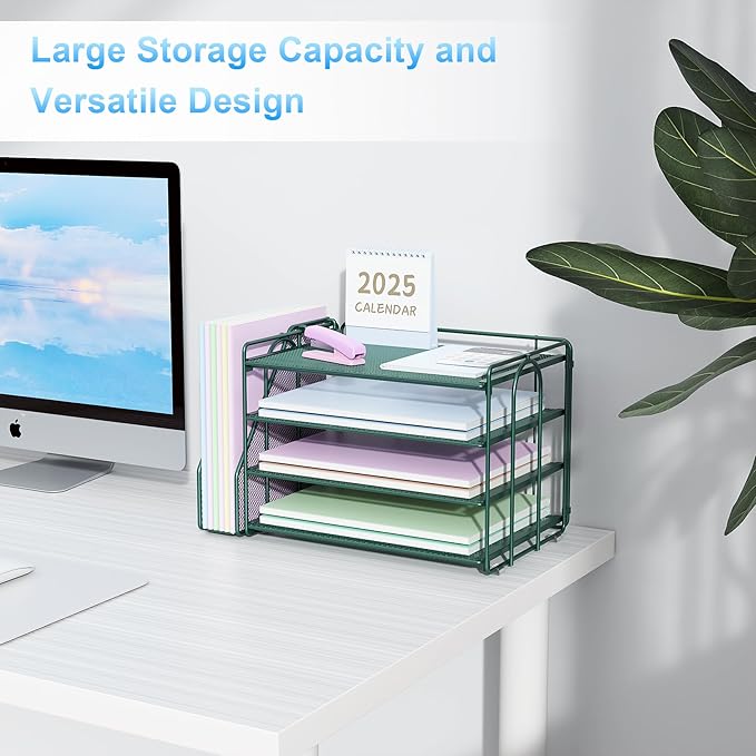Spacrea Paper Organizer, Desk Organizers and Accessories for Desk with File organizer, Desk Accessories & Workspace Organizers for Catalog & Reference Racks (Dark Green)