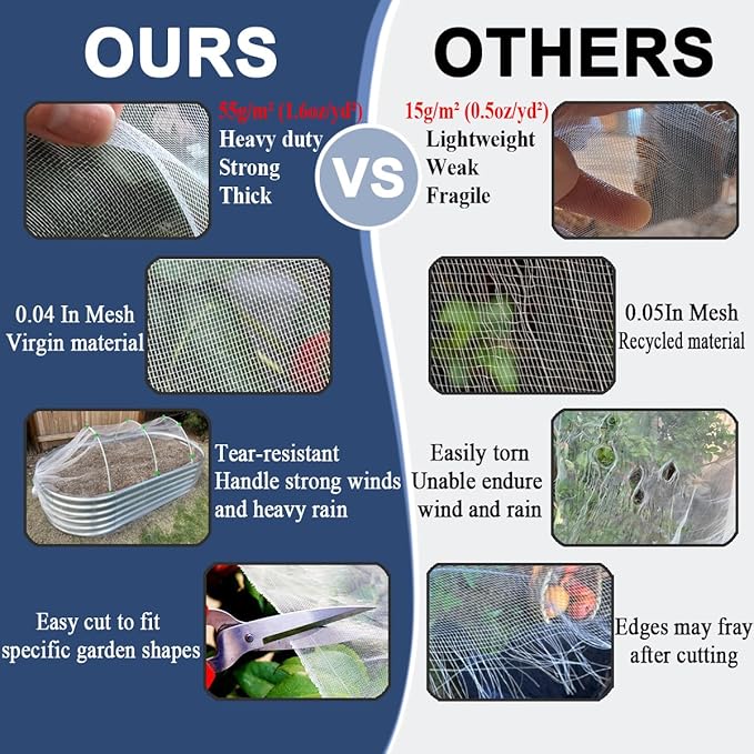 10X10Ft Garden Netting Pest Barrier – Ultra Fine Mesh Netting Plant Covers & Row Cover, Protects Vegetables, Fruits, Flowers from Mosquitoes, Insects, Birds, Deer & Squirrels