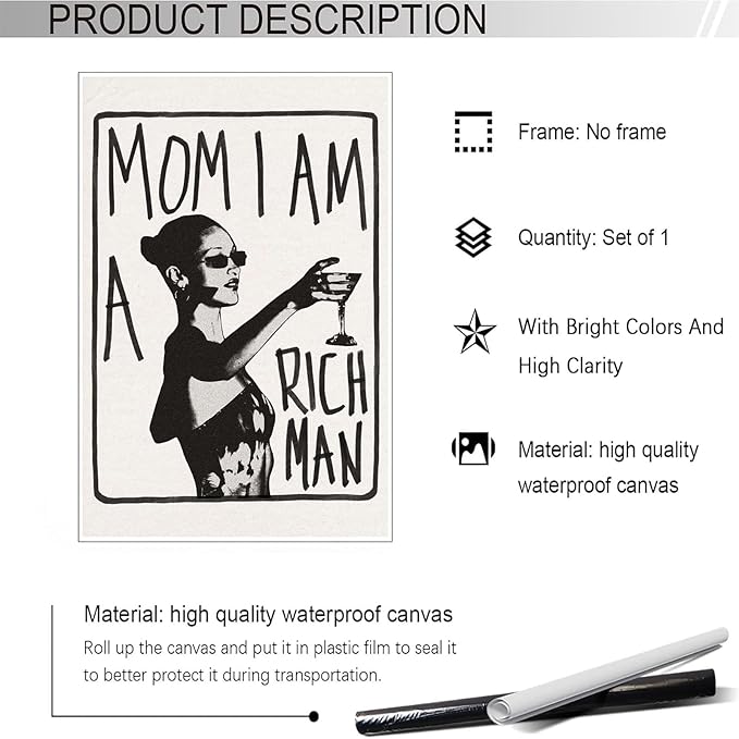 Liyark Mom I Am A Rich Man Aesthetic Retro Music Goblet Poster Feminist canvas