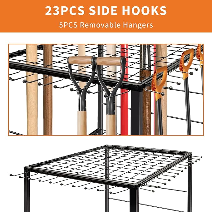 Garden Tool Organizer, Yard Tool Organizer, Metal Yard Tools Storage, Heavy Duty Garden Tool Organizer for Garage, Partitioned Tool Organizer and Storage for Shed, Garage, Tool Stand, Outdoor