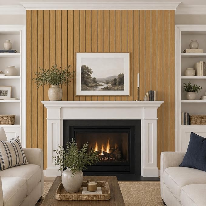VEELIKE Honey Teak Wood Slat Wall Panels Peel and Stick Decorative Faux Wood