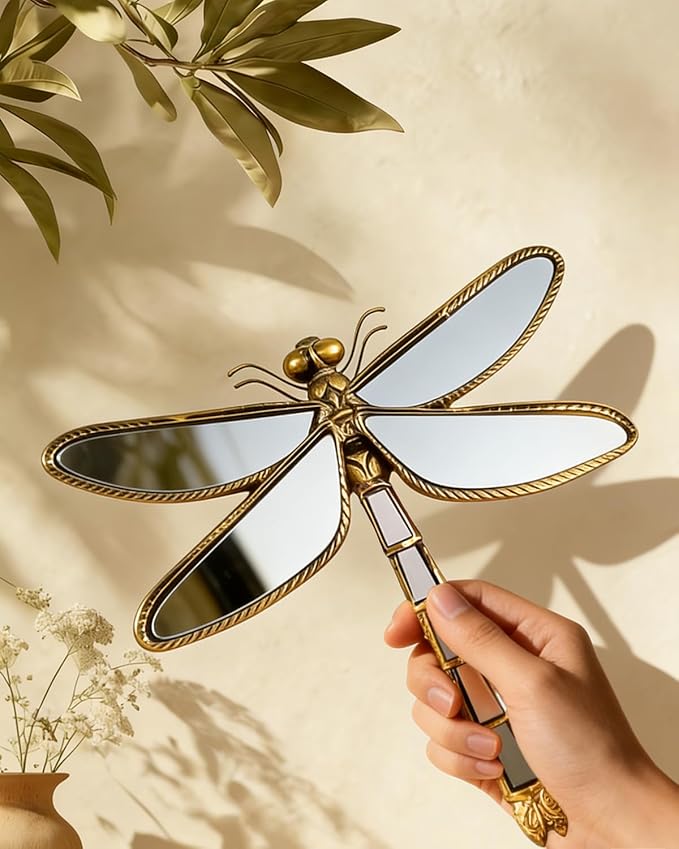 Dragonfly Wall Mirror Decor, Butterfly Art Wall Mirrors, Retro Gold Resin