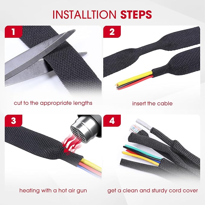 2 in 1 Heat Shrink Braided Sleeving Fabric Tubing-Ideal fit Irregular Shape Hose/Cable/Wire (1"(25mm), 60FT)