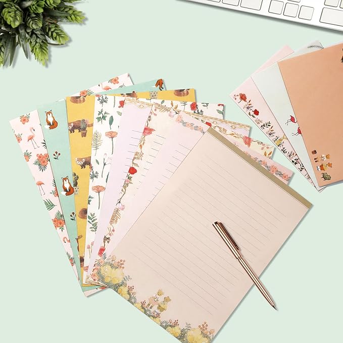91 Pcs Stationery Paper Envelopes Set Includes 60 Lined Writing Paper & 30 Envelopes with 48 Colorful Round Dot Stickers, Cute Vintage Letter Writing and Stationery Paper Envelopes(10Style)