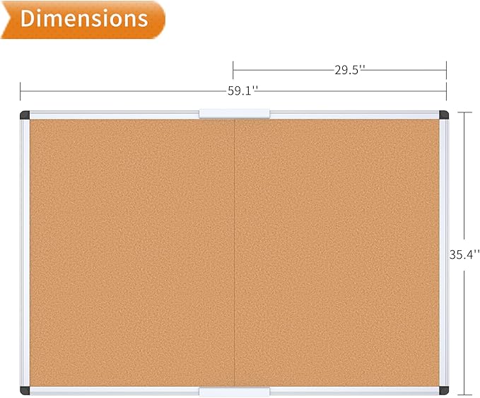 VIZ-PRO 60" x 36" Large Cork Bulletin Board, Foldable & Wall-Mounted Notice Pin
